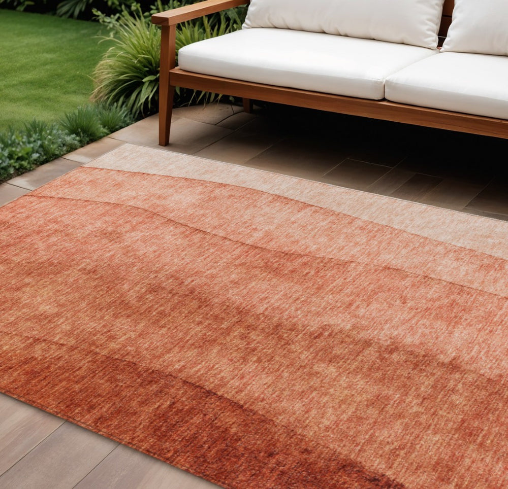 HomeRoots 9' Red Copper and Terra Cotta Ombre Washable Area Rug - Stylish, Durable, and Perfect for Any Space 9' X 12' 581820