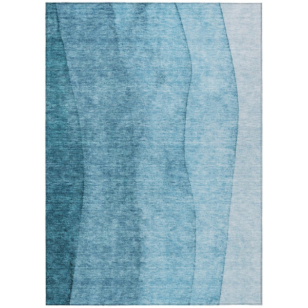 HomeRoots 5' Teal Blue Ombre Indoor Outdoor Area Rug - Durable, Washable & Stylish for Modern Spaces 8' X 10' 581831