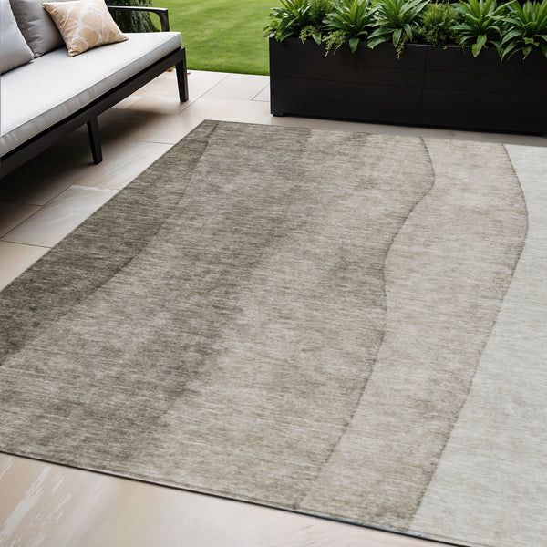 Homeroots 3' Brown And Beige Ombre Washable Indoor Outdoor Area Rug – Stylish, Durable, And Versatile Design 5' X 8' Polyester 581835