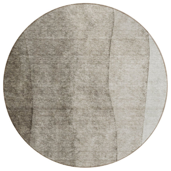 HomeRoots 5' Modern Ombre Taupe Brown and Ivory Area Rug – Stylish, Washable, Durable for Indoor and Outdoor Use 8' Round 581836