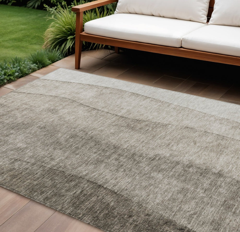 HomeRoots 5' Modern Ombre Taupe Brown and Ivory Area Rug – Stylish, Washable, Durable for Indoor and Outdoor Use 8' X 10' 581837