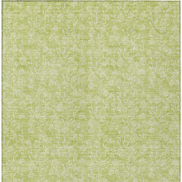 Homeroots 3' Artichoke Green & Ivory Floral Washable Area Rug For Indoor & Outdoor Spaces, Durable Design 5' X 8' Polyester 581841