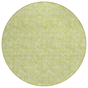 HomeRoots 5' Artichoke Green and Ivory Floral Washable Area Rug for Indoor and Outdoor High Traffic Spaces 8' Round 581842