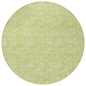 Homeroots 3' Artichoke Green & Ivory Floral Washable Area Rug For Indoor & Outdoor Spaces, Durable Design 8' Round Polyester 581842