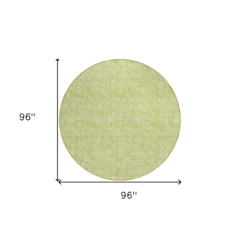 Homeroots 3' Artichoke Green & Ivory Floral Washable Area Rug For Indoor & Outdoor Spaces, Durable Design 8' Round Polyester 581842