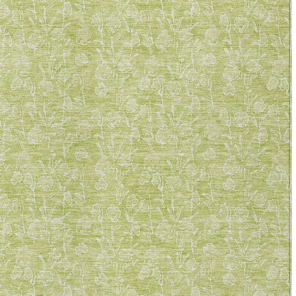 HomeRoots 5' Artichoke Green and Ivory Floral Washable Area Rug for Indoor and Outdoor High Traffic Spaces 8' X 10' 581843