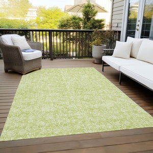 Homeroots 3' Artichoke Green & Ivory Floral Washable Area Rug For Indoor & Outdoor Spaces, Durable Design 8' X 10' Polyester 581843