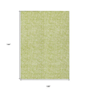 Homeroots 3' Artichoke Green & Ivory Floral Washable Area Rug For Indoor & Outdoor Spaces, Durable Design 9' X 12' Polyester 581844