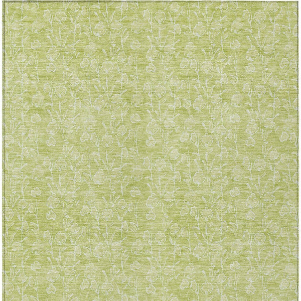 Homeroots 3' Artichoke Green & Ivory Floral Washable Area Rug For Indoor & Outdoor Spaces, Durable Design 10' X 14' Polyester 581845