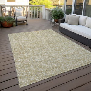 Homeroots 3' Artichoke Green & Ivory Floral Washable Area Rug For Indoor & Outdoor Spaces, Durable Design 3' X 5' Polyester 581846