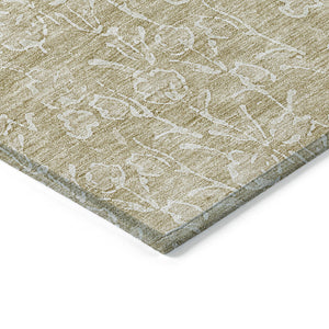Homeroots 3' Artichoke Green & Ivory Floral Washable Area Rug For Indoor & Outdoor Spaces, Durable Design 3' X 5' Polyester 581846