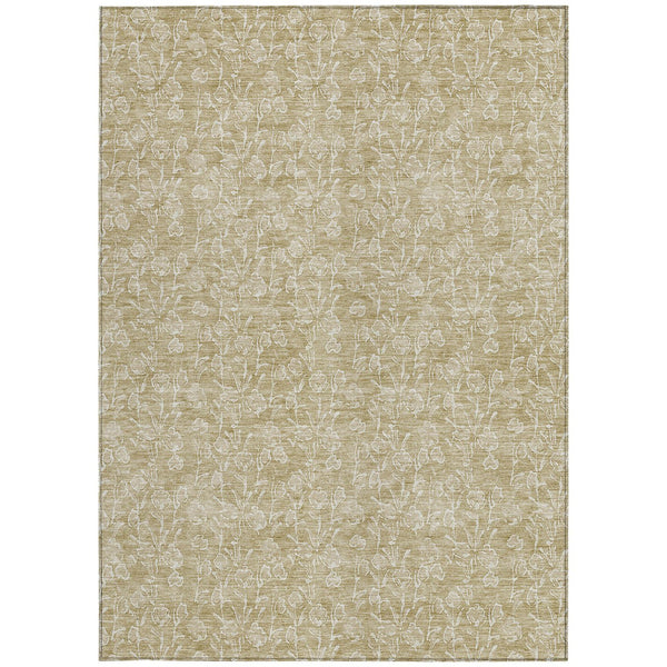 Homeroots 3' Artichoke Green & Ivory Floral Washable Area Rug For Indoor & Outdoor Spaces, Durable Design 3' X 5' Polyester 581846