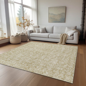 Homeroots 3' Artichoke Green & Ivory Floral Washable Area Rug For Indoor & Outdoor Spaces, Durable Design 5' X 8' Polyester 581847