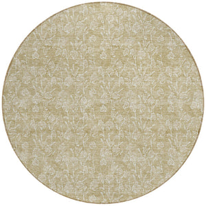 Homeroots 3' Artichoke Green & Ivory Floral Washable Area Rug For Indoor & Outdoor Spaces, Durable Design 8' Round Polyester 581848