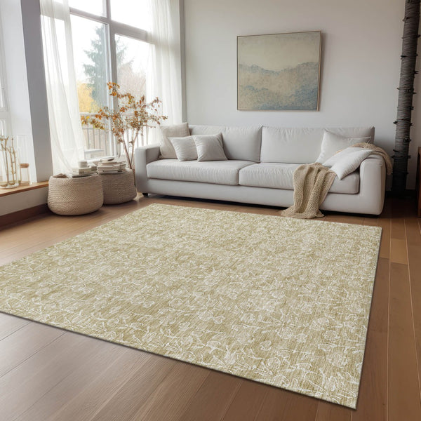 Homeroots 3' Artichoke Green & Ivory Floral Washable Area Rug For Indoor & Outdoor Spaces, Durable Design 8' X 10' Polyester 581849