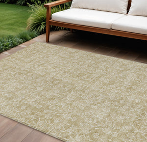 Homeroots 3' Artichoke Green & Ivory Floral Washable Area Rug For Indoor & Outdoor Spaces, Durable Design 9' X 12' Polyester 581850