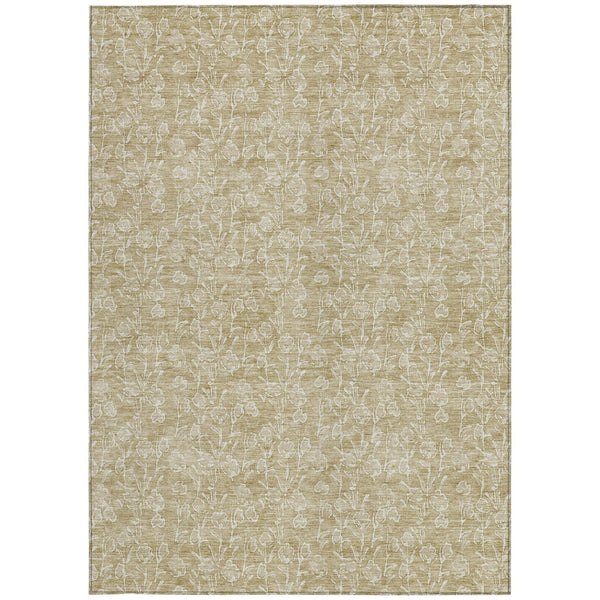 Homeroots 3' Artichoke Green & Ivory Floral Washable Area Rug For Indoor & Outdoor Spaces, Durable Design 10' X 14' Polyester 581851