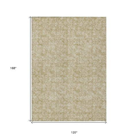 Homeroots 3' Artichoke Green & Ivory Floral Washable Area Rug For Indoor & Outdoor Spaces, Durable Design 10' X 14' Polyester 581851