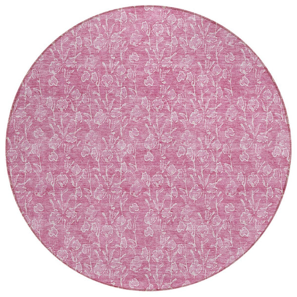 HomeRoots 5' Blush and Ivory Floral Rug - Stylish, Washable Indoor-Outdoor Area Rug for High-Traffic Spaces 8' Round 581854