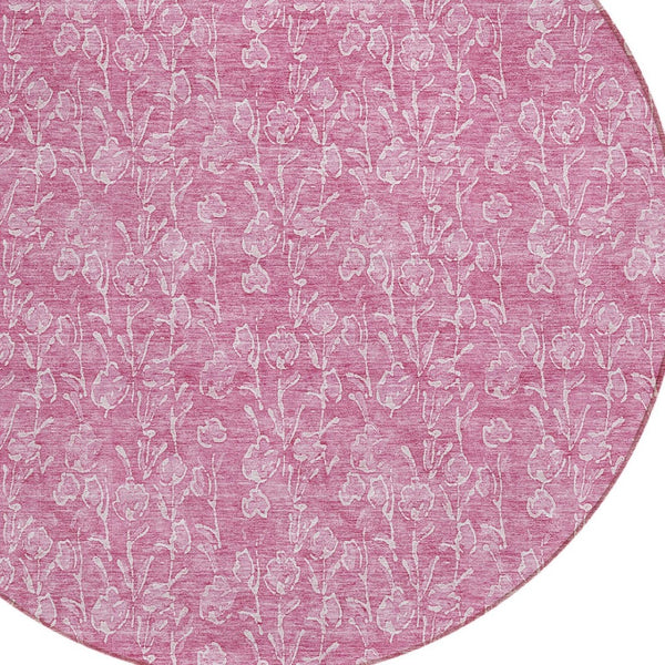 HomeRoots 5' Blush and Ivory Floral Rug - Stylish, Washable Indoor-Outdoor Area Rug for High-Traffic Spaces 8' Round 581854