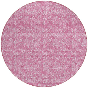 Homeroots 3' Artichoke Green & Ivory Floral Washable Area Rug For Indoor & Outdoor Spaces, Durable Design 8' Round Polyester 581854