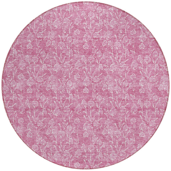 Homeroots 3' Artichoke Green & Ivory Floral Washable Area Rug For Indoor & Outdoor Spaces, Durable Design 8' Round Polyester 581854