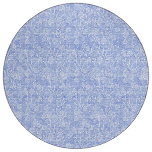 HomeRoots 5' Denim Blue Floral Area Rug - Washable, Stain-Resistant, Indoor/Outdoor Durable Elegance for Any Space 8' Round 581860