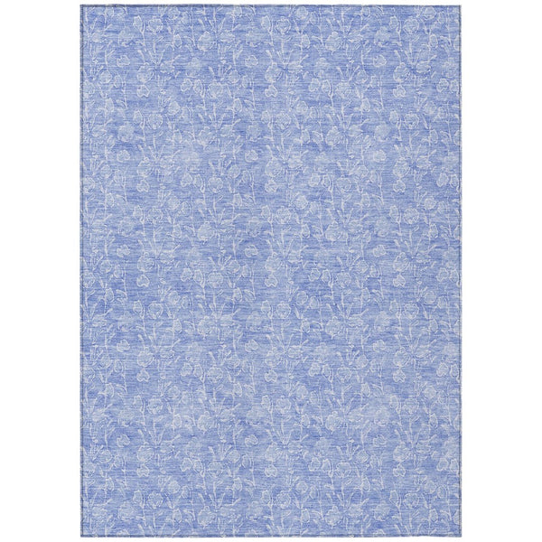 HomeRoots 9' Denim Blue and Ivory Floral Area Rug - Washable, Durable, Perfect for Indoor and Outdoor Spaces 9' X 12' 581862