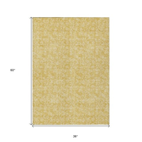 Homeroots 3' Artichoke Green & Ivory Floral Washable Area Rug For Indoor & Outdoor Spaces, Durable Design 3' X 5' Polyester 581864