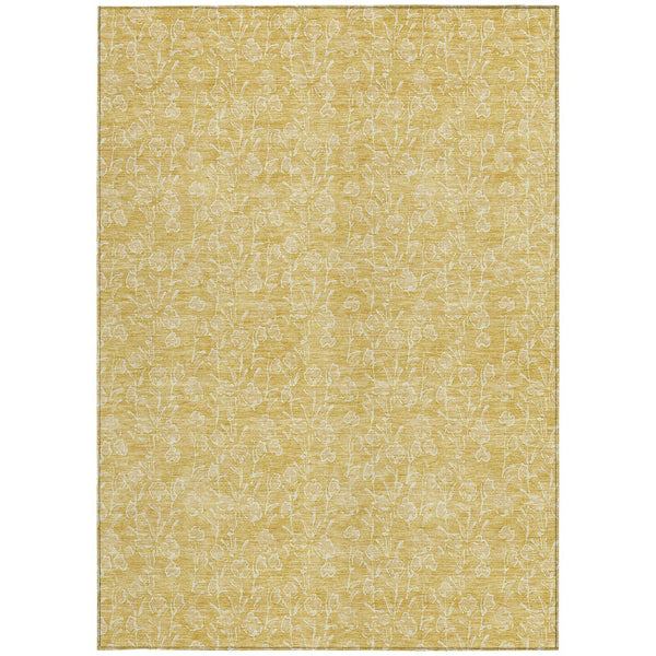Homeroots 3' Artichoke Green & Ivory Floral Washable Area Rug For Indoor & Outdoor Spaces, Durable Design 5' X 8' Polyester 581865