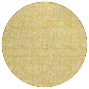 HomeRoots 5' Gold and Ivory Floral Area Rug – Timeless, Washable Design for Indoor and Outdoor Spaces 8' Round 581866