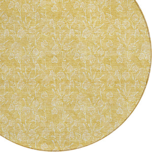 Homeroots 3' Artichoke Green & Ivory Floral Washable Area Rug For Indoor & Outdoor Spaces, Durable Design 8' Round Polyester 581866