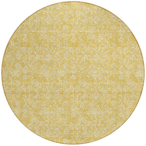 Homeroots 3' Artichoke Green & Ivory Floral Washable Area Rug For Indoor & Outdoor Spaces, Durable Design 8' Round Polyester 581866