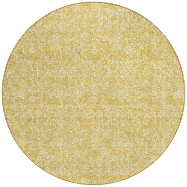 Homeroots 3' Artichoke Green & Ivory Floral Washable Area Rug For Indoor & Outdoor Spaces, Durable Design 8' Round Polyester 581866