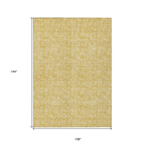 Homeroots 3' Artichoke Green & Ivory Floral Washable Area Rug For Indoor & Outdoor Spaces, Durable Design 9' X 12' Polyester 581868