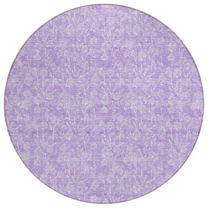HomeRoots 5' Lilac and Ivory Floral Area Rug - Stylish Washable Design for Indoor and Outdoor Durability 8' Round 581872