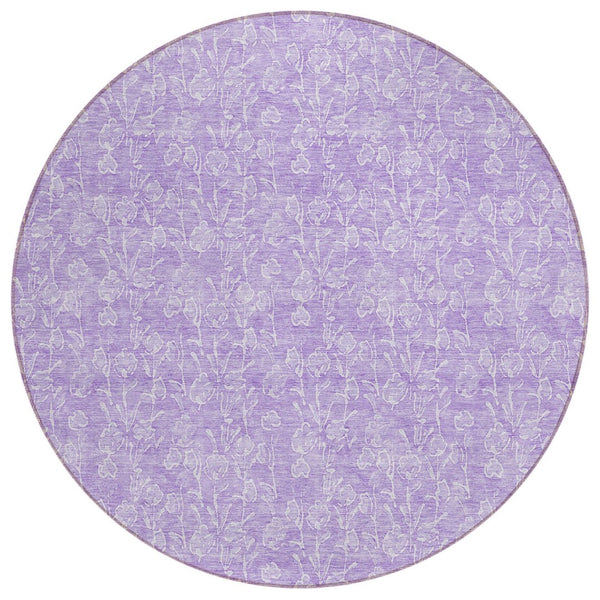 HomeRoots 5' Lilac and Ivory Floral Area Rug - Stylish Washable Design for Indoor and Outdoor Durability 8' Round 581872