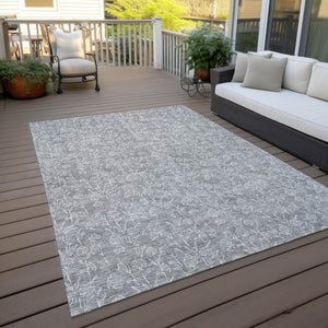 Homeroots 3' Artichoke Green & Ivory Floral Washable Area Rug For Indoor & Outdoor Spaces, Durable Design 5' X 8' Polyester 581877
