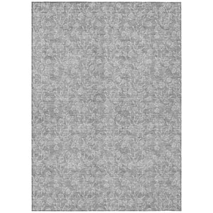 HomeRoots 5' Silver and Ivory Floral Area Rug - Durable, Washable Indoor/Outdoor Design for Any Space 5' X 8' 581877