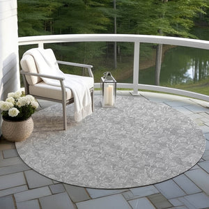 Homeroots 3' Artichoke Green & Ivory Floral Washable Area Rug For Indoor & Outdoor Spaces, Durable Design 8' Round Polyester 581878