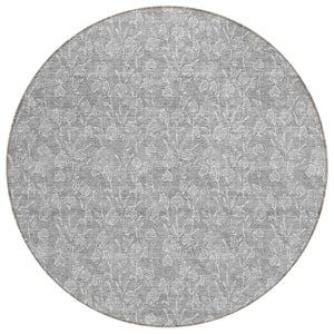 HomeRoots 5' Silver and Ivory Floral Area Rug - Durable, Washable Indoor/Outdoor Design for Any Space 8' Round 581878