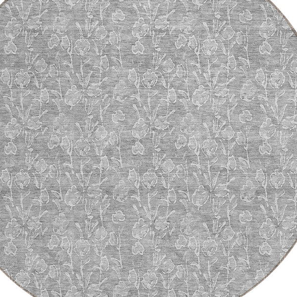 Homeroots 3' Artichoke Green & Ivory Floral Washable Area Rug For Indoor & Outdoor Spaces, Durable Design 8' Round Polyester 581878