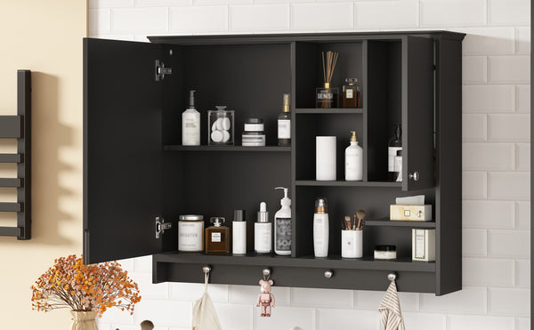 English Elm 36 Inch Wall Mounted Medicine Cabinet with HD Mirror, Adjustable Shelves, Towel Hooks, Modern Style Black N710P254924B