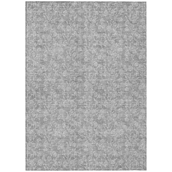 HomeRoots 5' Silver and Ivory Floral Area Rug - Durable, Washable Indoor/Outdoor Design for Any Space 8' X 10' 581879