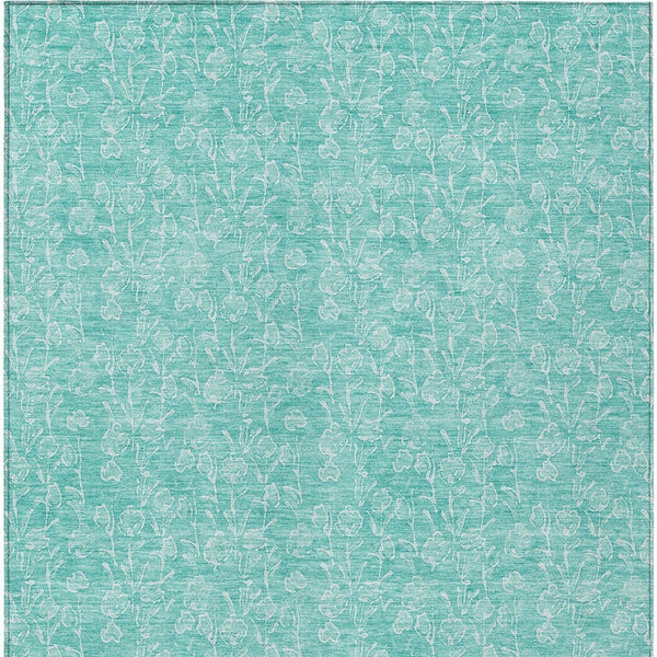 Homeroots 3' Artichoke Green & Ivory Floral Washable Area Rug For Indoor & Outdoor Spaces, Durable Design 5' X 8' Polyester 581883