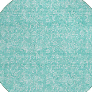 Homeroots 3' Artichoke Green & Ivory Floral Washable Area Rug For Indoor & Outdoor Spaces, Durable Design 8' Round Polyester 581884