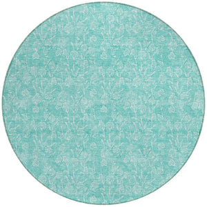 Homeroots 3' Artichoke Green & Ivory Floral Washable Area Rug For Indoor & Outdoor Spaces, Durable Design 8' Round Polyester 581884
