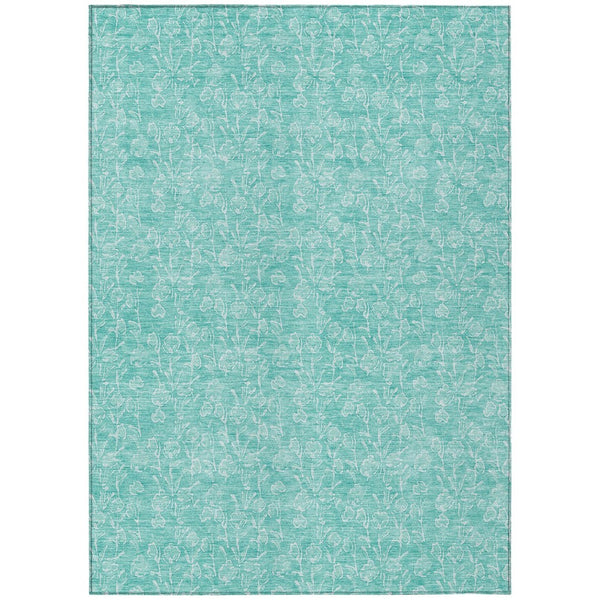 HomeRoots 5' Floral Teal Blue and Ivory Area Rug - Washable, Durable Design for Indoor and Outdoor Elegance 8' X 10' 581885