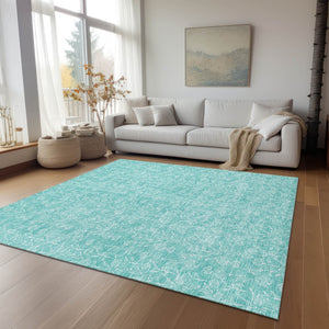Homeroots 3' Artichoke Green & Ivory Floral Washable Area Rug For Indoor & Outdoor Spaces, Durable Design 8' X 10' Polyester 581885