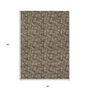 Homeroots 3' Brown Floral Washable Area Rug - Stylish Indoor Outdoor Carpet For High Traffic Spaces & More 3' X 5' Polyester 581888